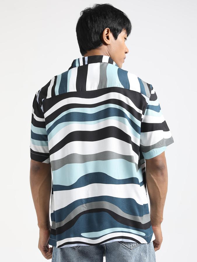 Men Rayon Slim Fit Cuban Collar Geometric Shirt