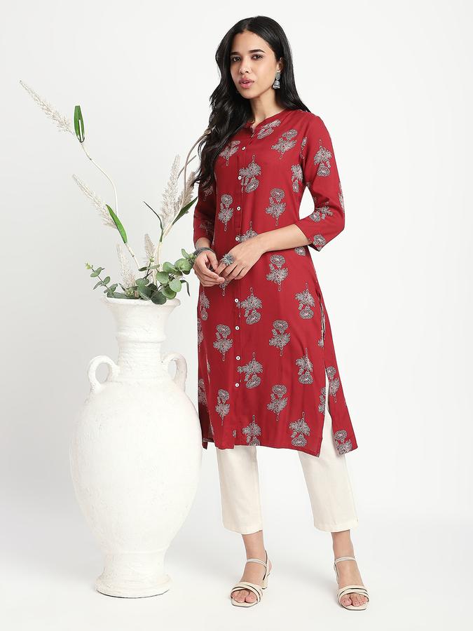 Women Viscose Regular Fit Mandarin Collar Printed Kurta