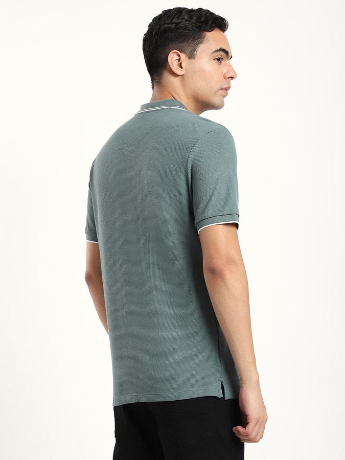R&B Men Pinegreen Solid Short Sleeves Polo Tshirt