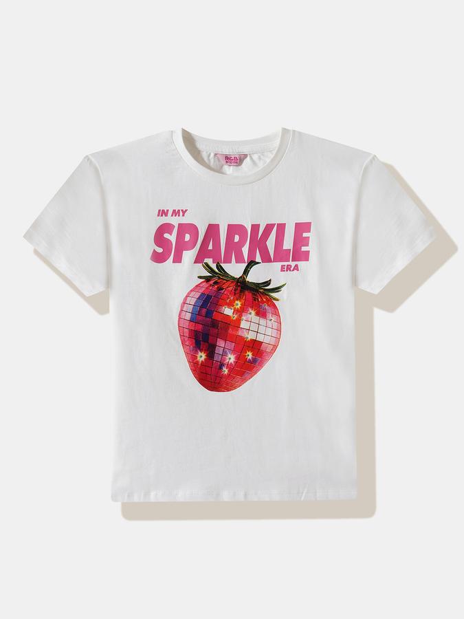 Girls Cotton Regular Fit Round Neck Graphic Top