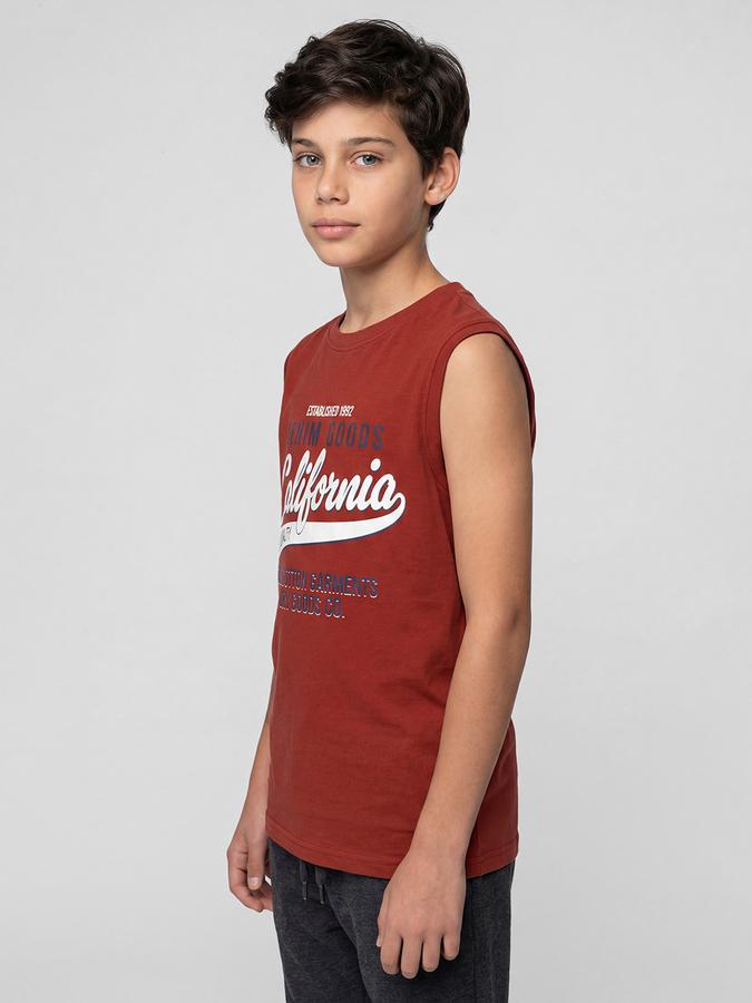 R&B Maroon Graphic Print Boys Round Neck Regular Fit Sleeveless T-Shirt 