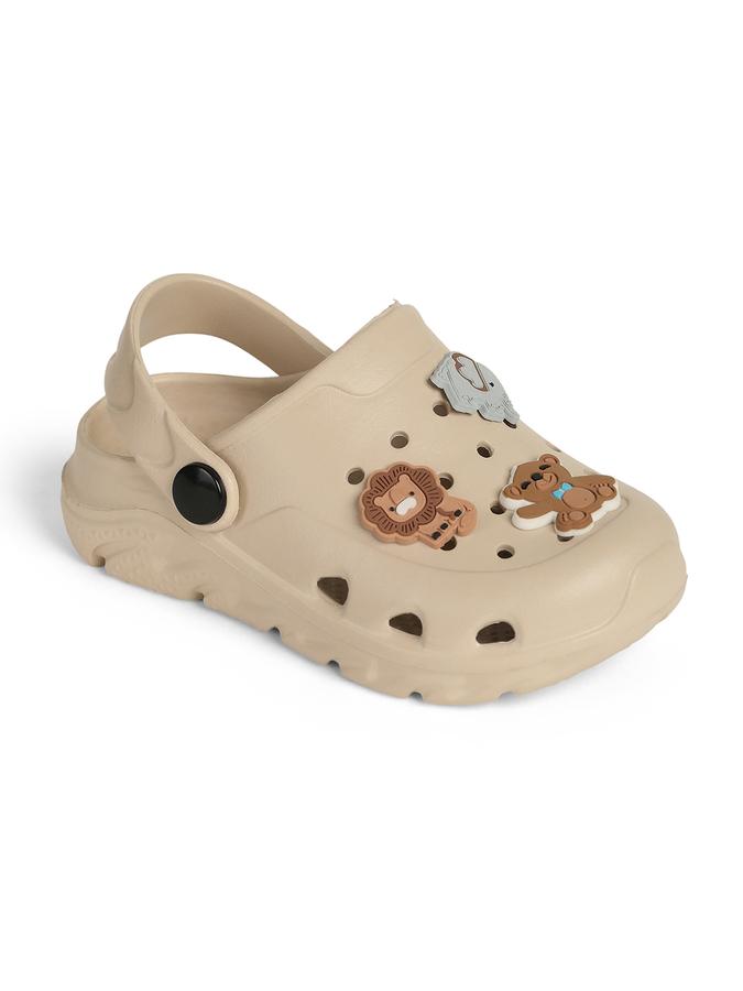 R&B Beige Embellished Slip On Boys Clogs