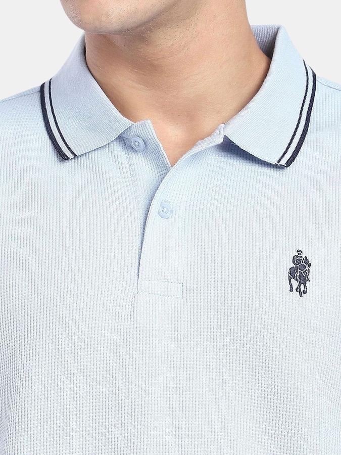 R&B Blue Solid Men Short Sleeve Polo T-shirt