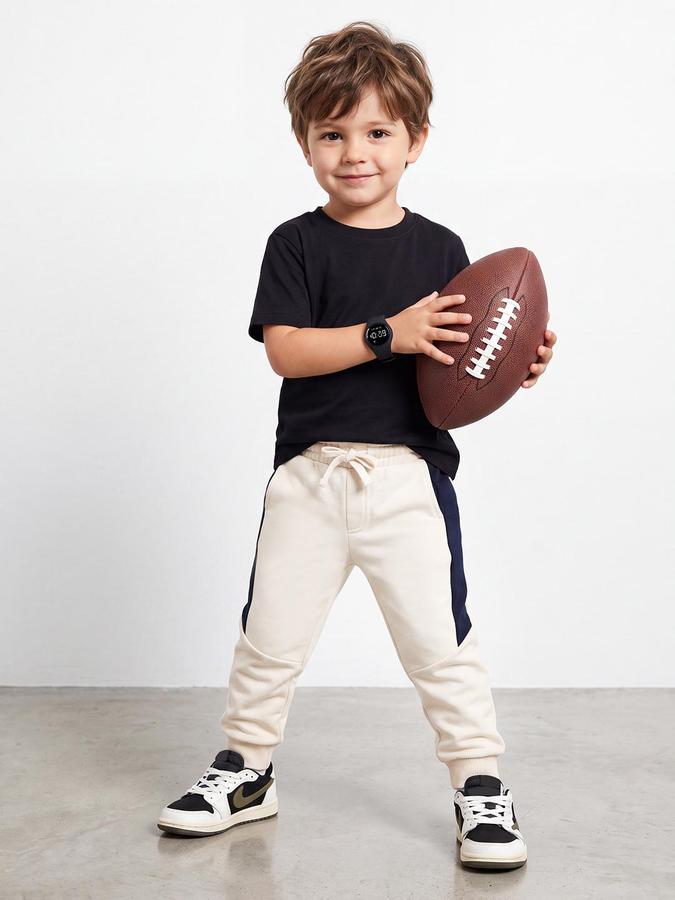 R&B Boys Beige Colourblocked Pure Cotton Track Pants