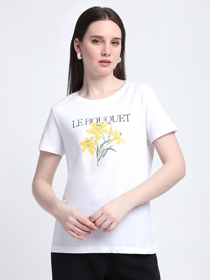 R&B Women White Floral Graphic T-Shirt