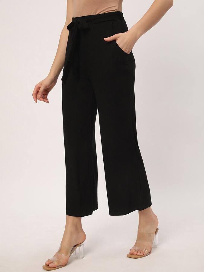 R&B Women Black Solid Loose Fit Trousers