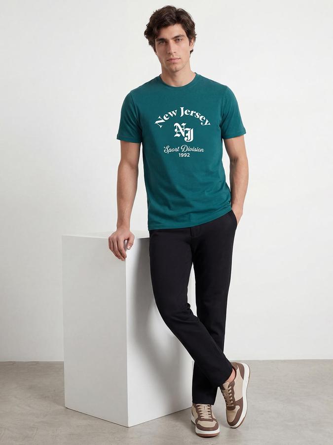 R&B Green Men Printed Short Sleeves Tshirt