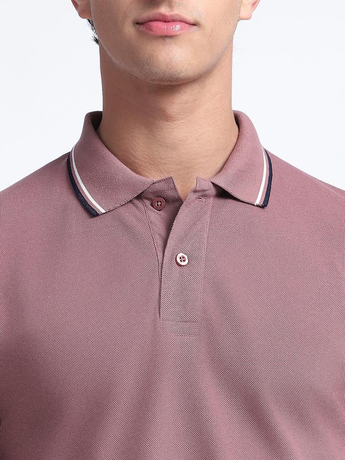 Men Cotton Blend Slim Fit Polo Neck Solid T-shirt