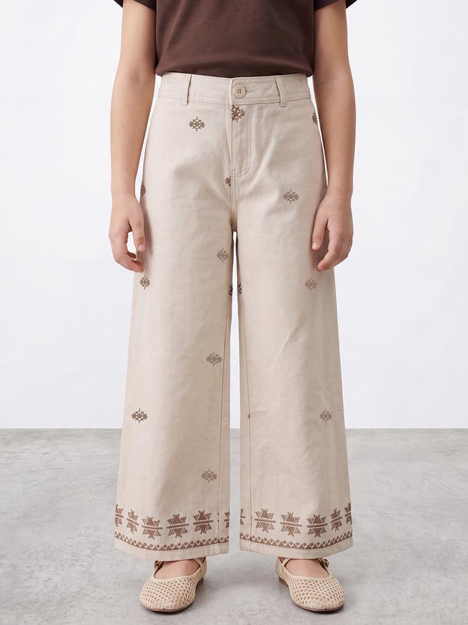 R&B Girls Beige Embroidery Ethnic Motif Pant 