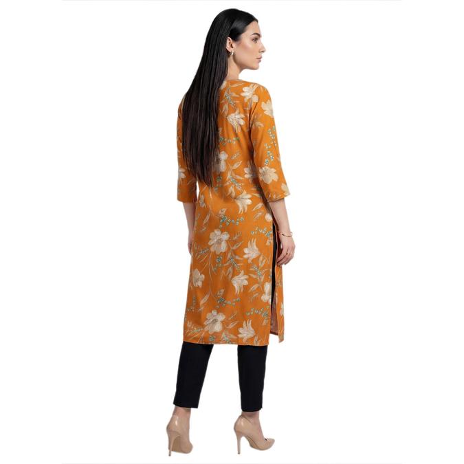 R&B Orange Women V-Neck Three-Quarter Sleeves Kurta 