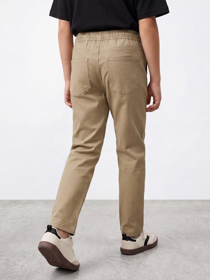 R&B Boys Beige Solid Regular Fit Mid Rise Trousers