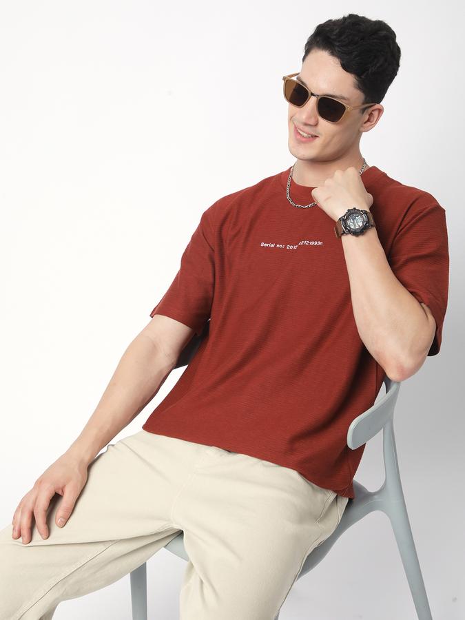 Men Cotton Regular Fit Crew Neck Textured T-shirt