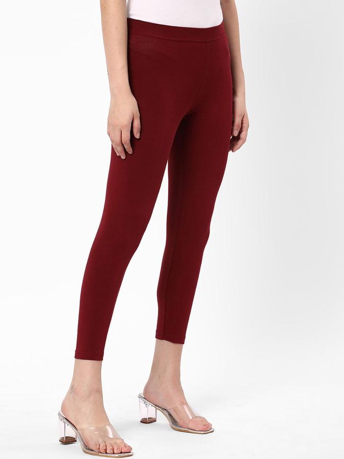 R&B Women Burgundy Solid Leggings
