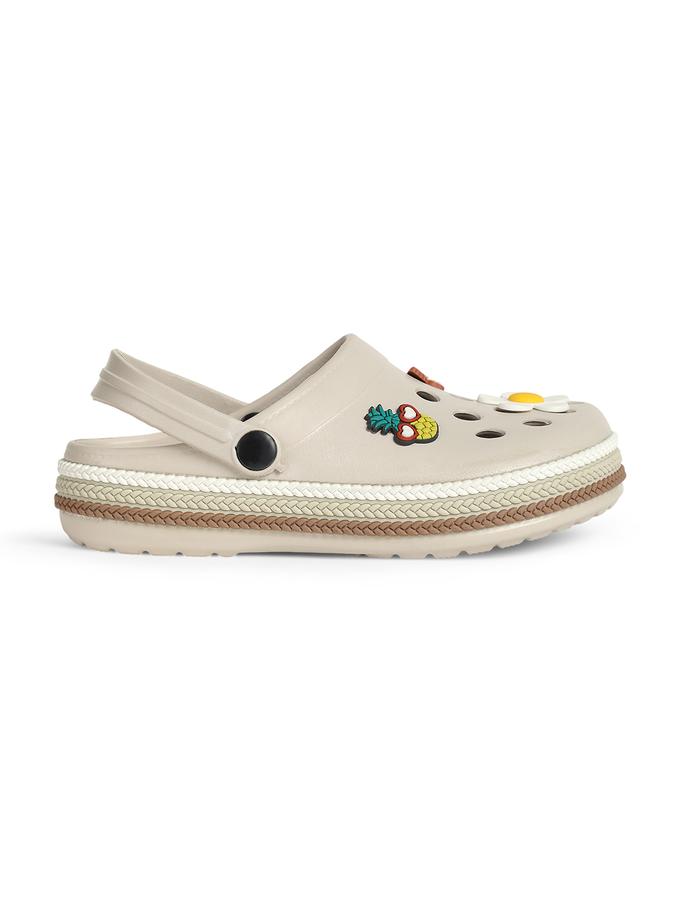 R&B Beige Embellished Slip On Women Clogs