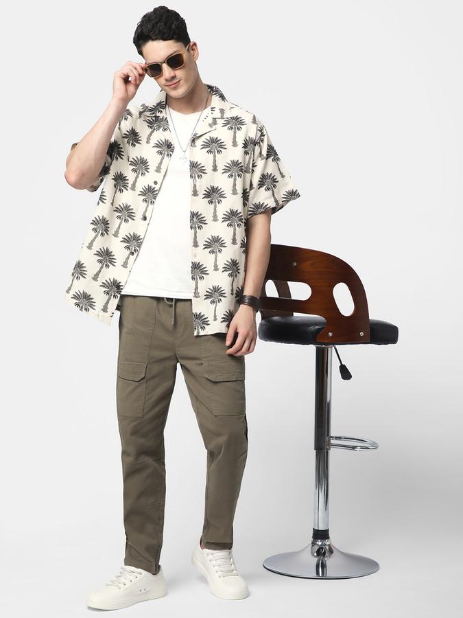 Men Linen Blend Relaxed Fit Cuban Collar Printed Shirt