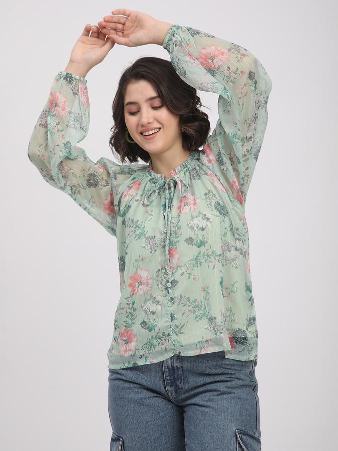R&B Women Green Floral Print Blouse
