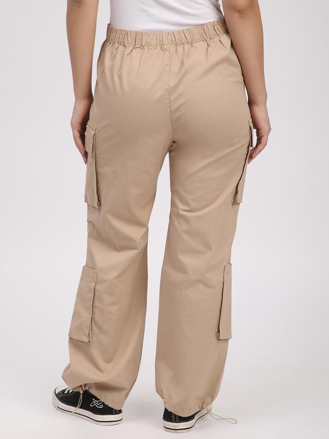 R&B Women Sand Solid Cargo Trousers