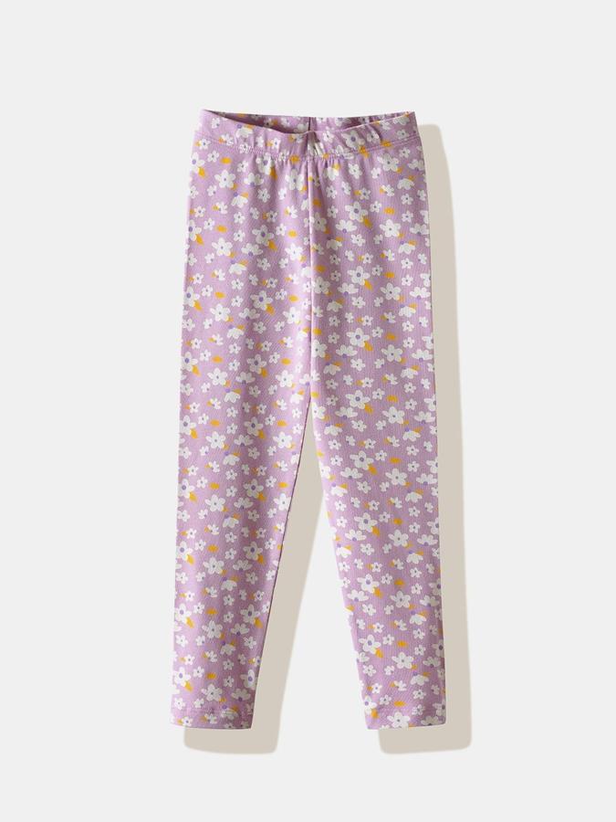 R&B Girls Purple Floral Printed Leggings