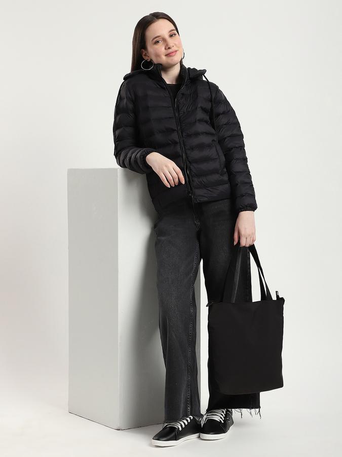 R&B Women Black Solid Puffer Jacket