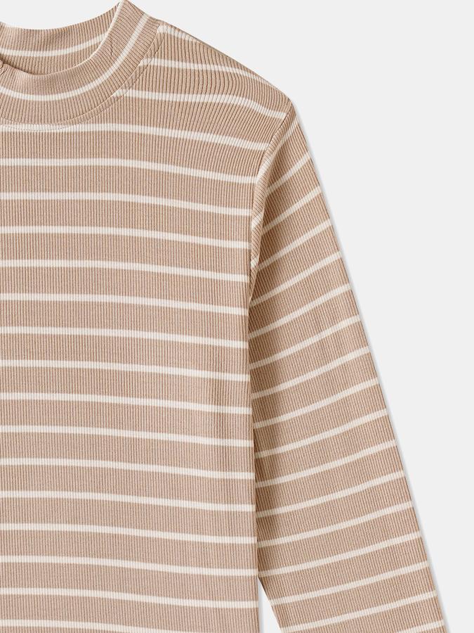 Girls Cotton Blend Regular Fit Crew Neck Striped T-shirt