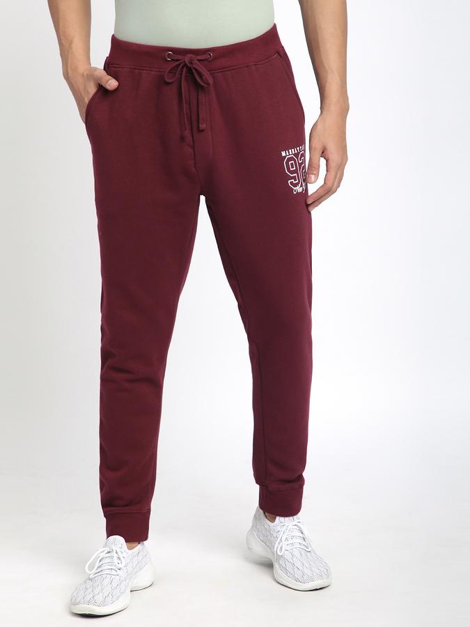 Men Fleece Regular Fit Drawstring Waist Cuffed Hem Trackpants