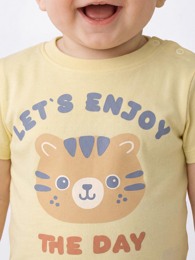 R&B Boys Yellow Graphic Printed  Short Sleeves Pure Cotton T-shirt