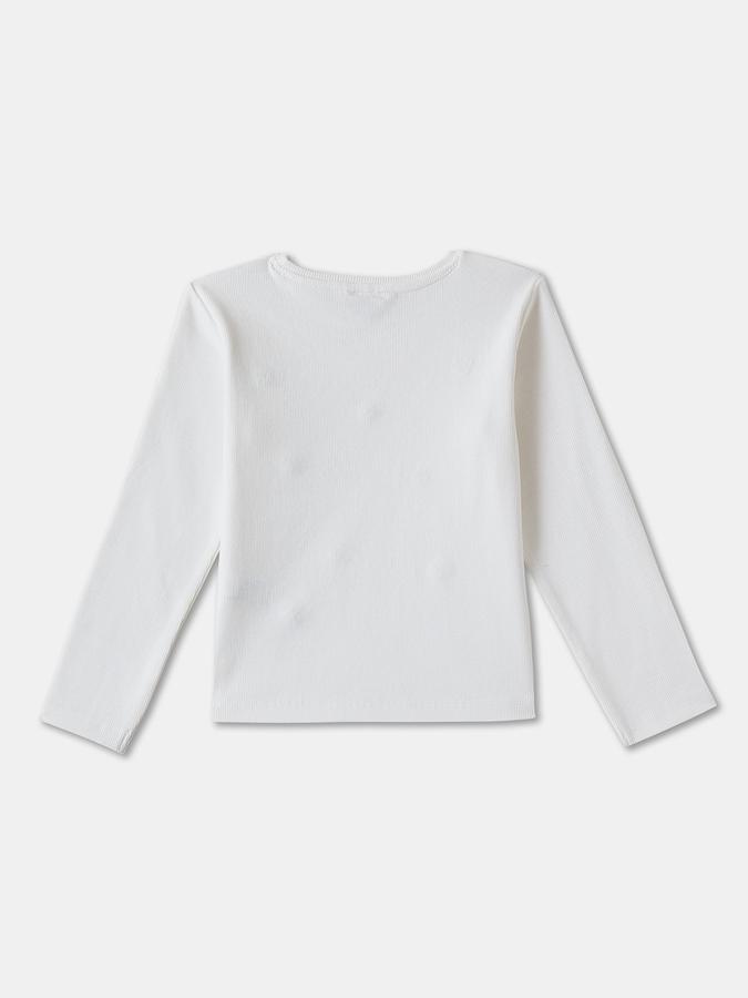 Girls Cotton Regular Fit Crew Neck Long Sleeve Embroidered Top