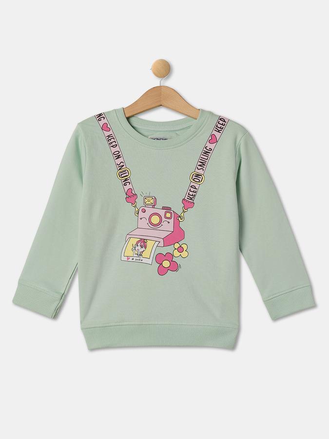 Girls Cotton Regular Fit Crew Neck Graphic Sweatshirt