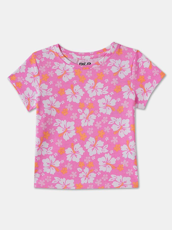 Girls Floral Regular Fit Short Sleeve Crew Neck T-Shirt