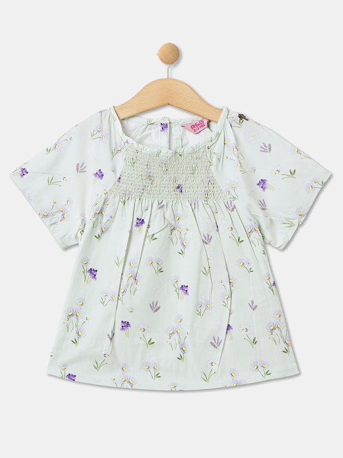 Girls Cotton Blend Regular Fit Crew Neck All Over Printed T-shirt