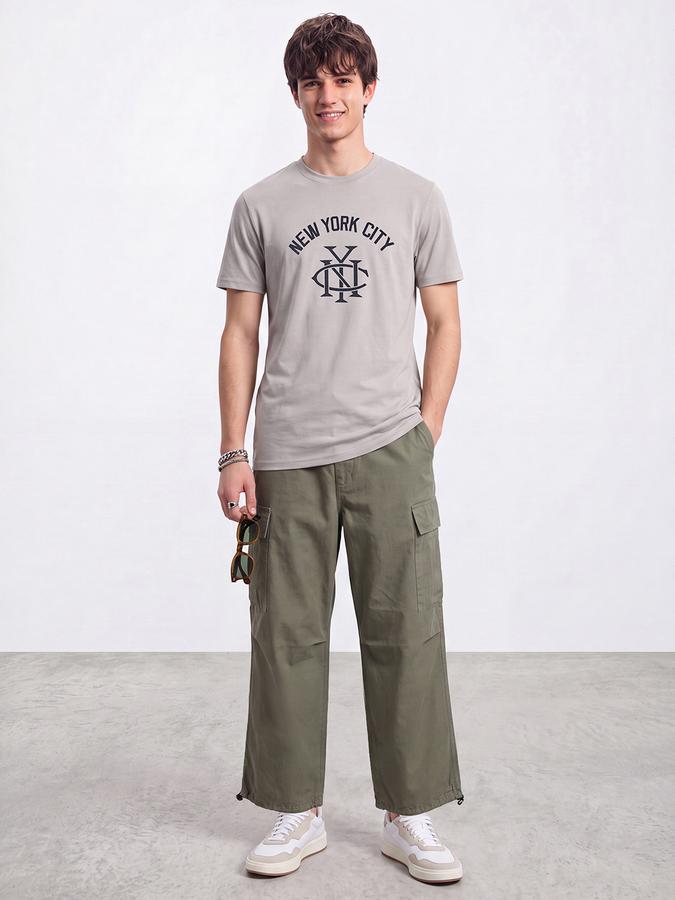 R&B Men Vapor Grey Graphic Print Short Sleeves Pure Cotton Tshirt