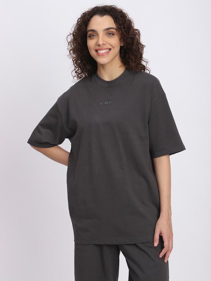 R&B Women Charcoal Solid Oversized T-Shirt