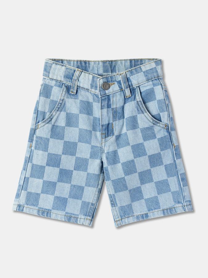 Boys Cotton Plaid Mid Rise Clean Hem Shorts