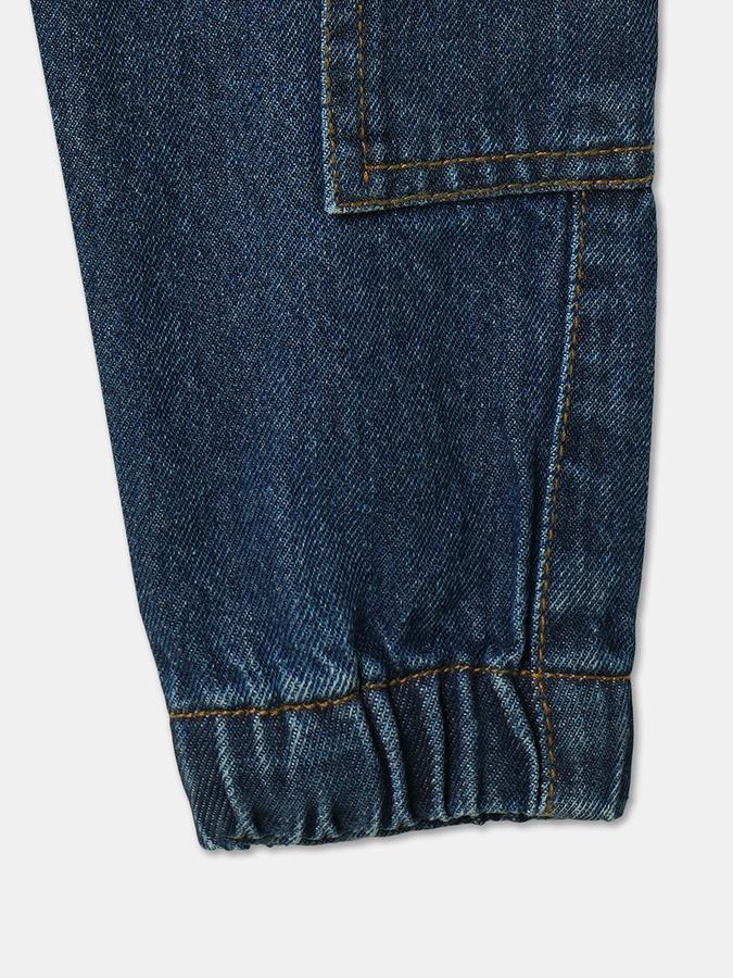 Boys Cotton Regular Fit Elastic Waist Whiskered Jeans