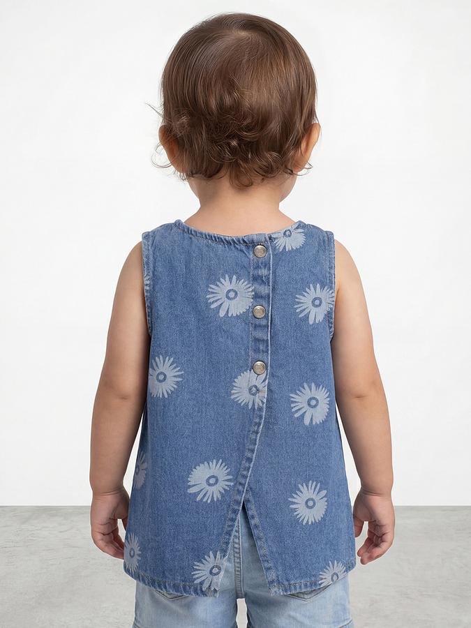 R&B Girls Blue Regular Fit Floral Print Sleeveless Top