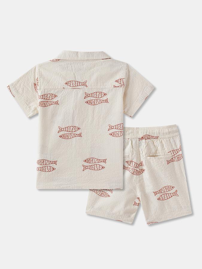 Boys Graphic Print Short Sleeve Shirt with Shorts Fashion Set