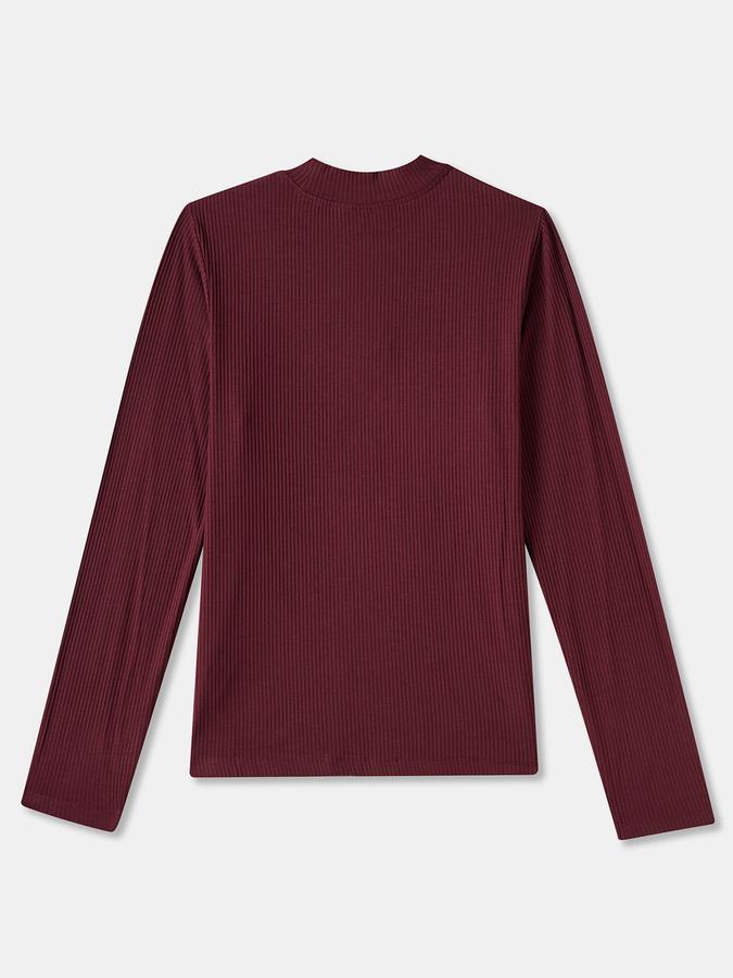 Girls Viscose Blend Regular Fit Mock Neck Solid T-Shirt