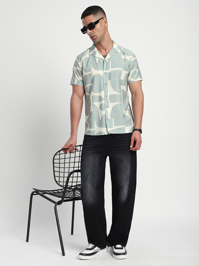 Men Viscose Relaxed Fit Cuban Collar Abstract Shirt