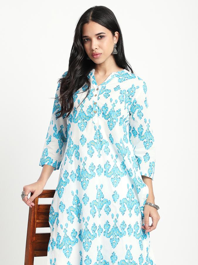Women Viscose Regular Fit Mandarin Collar Printed Kurta