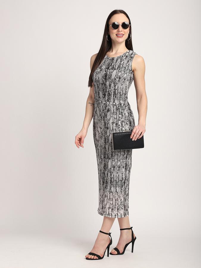 R&B Women Black Abstract Print Sleeveless Midi Dress