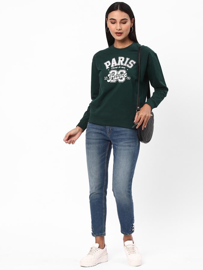 Women Cotton Regular Fit Round Neck Graphic Sweatshirt
