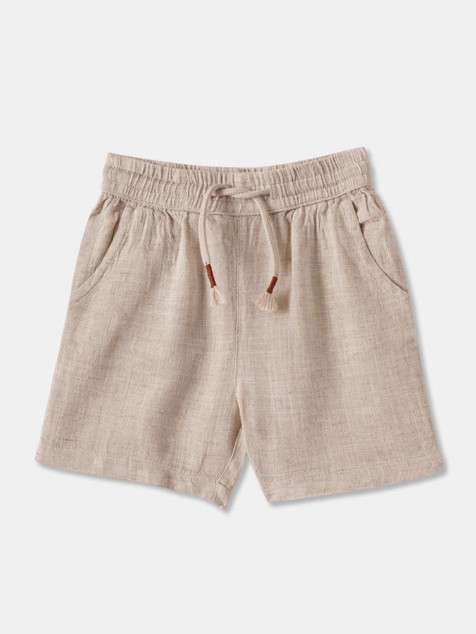 Boys Solid Linen Short Sleeve Shirt with Shorts Fashion Set