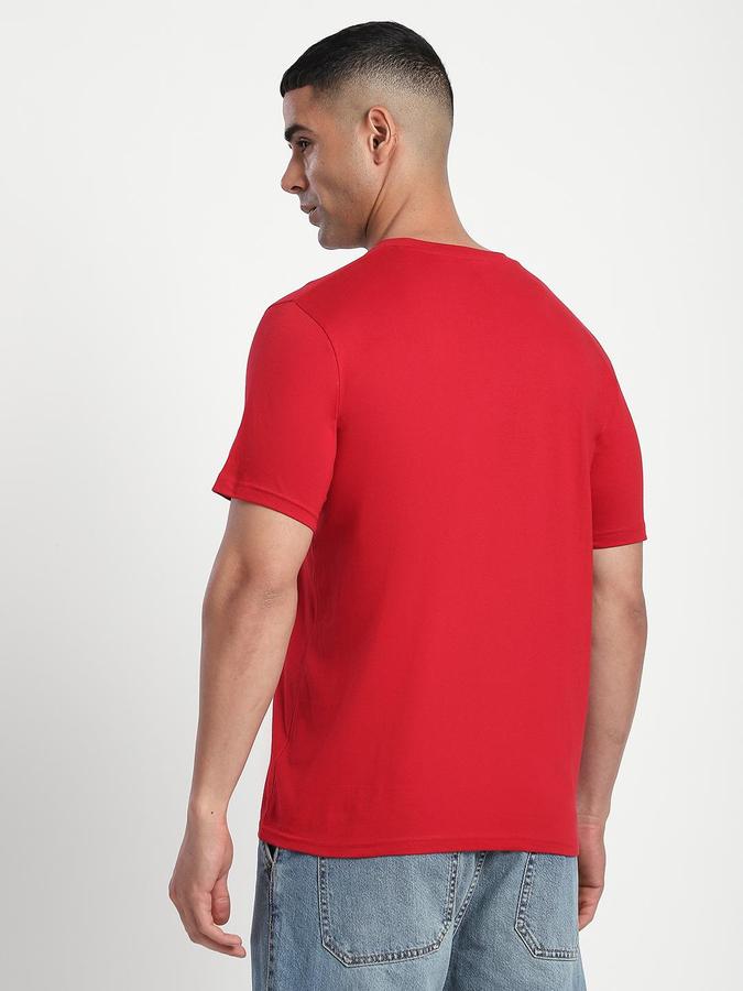 R&B Men Red Typography Printed Pure Cotton Short Sleeves Tshirt