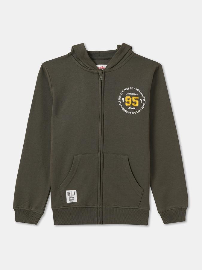 Boys Cotton Hooded Zip Up Graphic Jacket