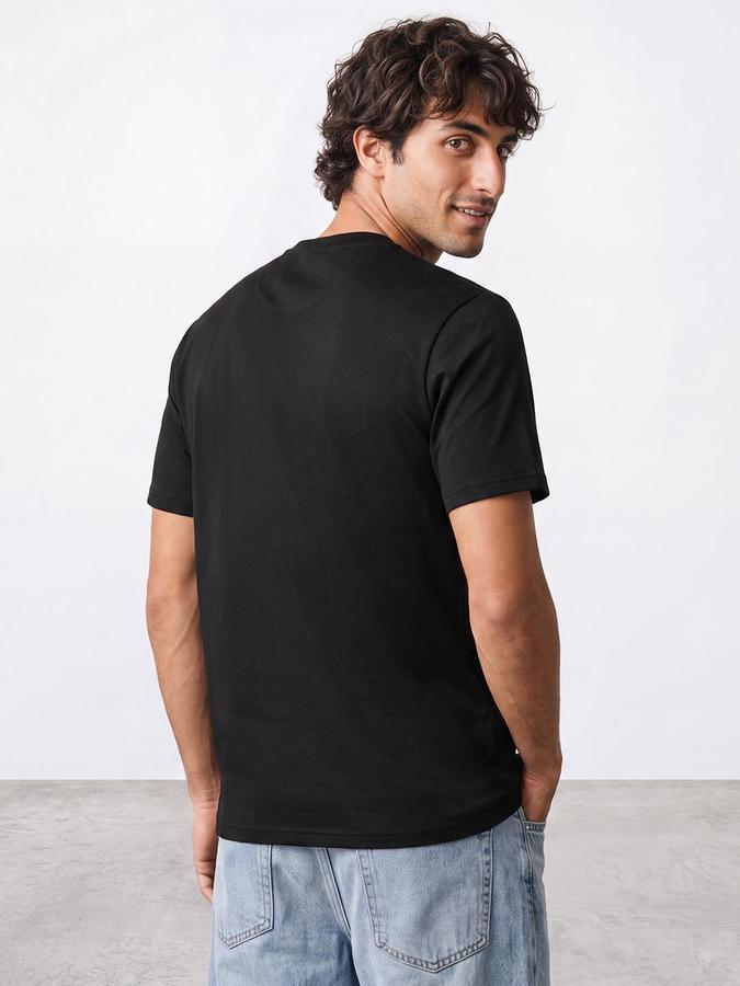 R&B Men Black Short Sleeve Round Neck Typography Graphic Print T-Shirt