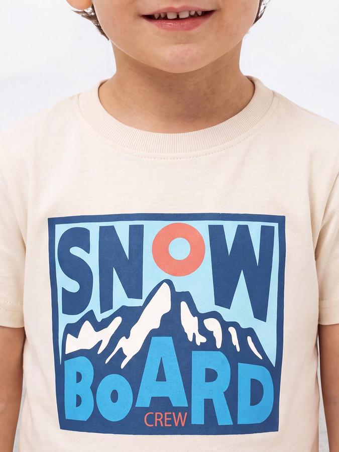 R&B Boys Ivory Short Sleeve Round Neck Snow Board Crew Graphic Print T-Shirt