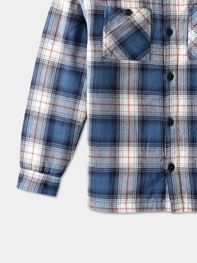 Boys Cotton Plaid Button Front Sherpa Lined Jacket