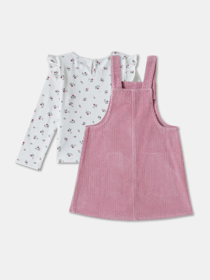 Girls Cotton Floral Long Sleeve Top and Dungarees Set