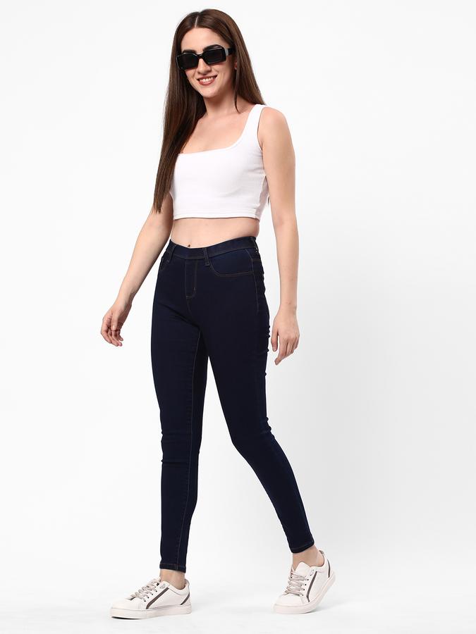 Women Stretch Denim Skinny Fit Mid Rise Solid Jeans