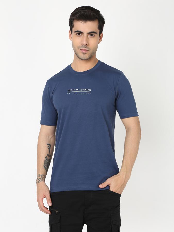 Men Cotton Regular Fit Round Neck Typographic T-shirt